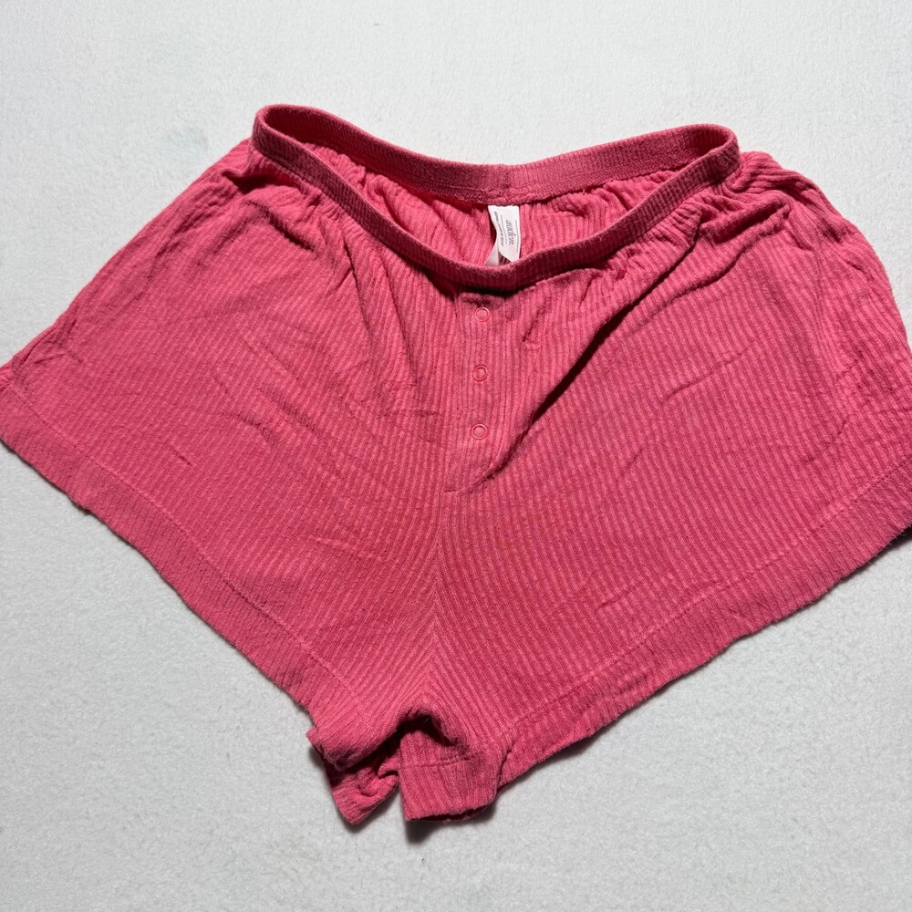 Auden XS Pink Ribbed Rayon Shorts Elastic Waistband Snap Fly